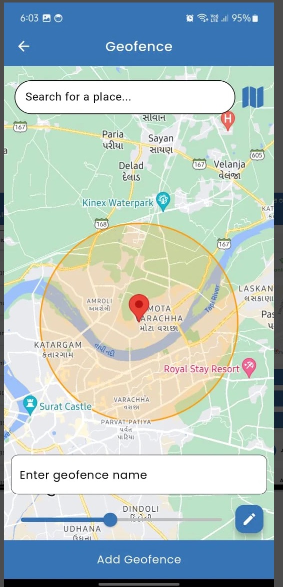 Mobile app: geofence